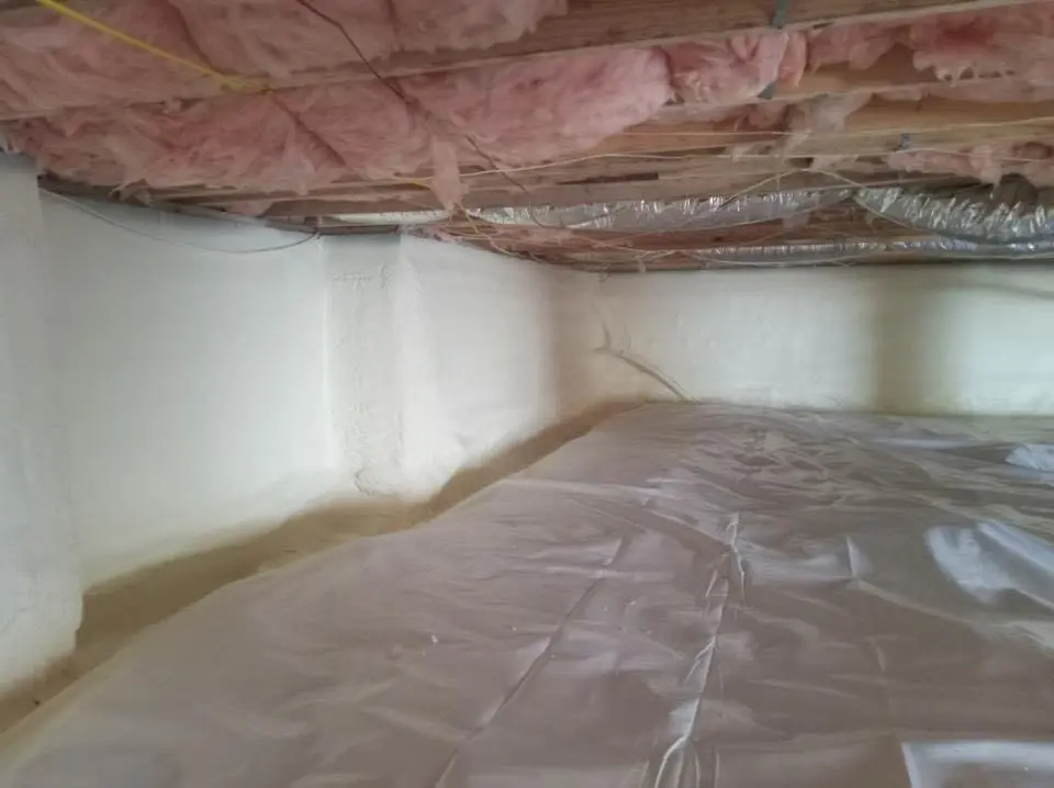 Crawl space encapsulation with closed-cell spray foam for Roof Leak Repair in Kent